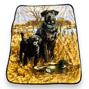 Wild Frontier Black Labs Duck Hunting Fleece Blanket Size 44”x59”
